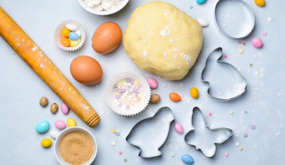 Making,Of,Easter,Cookies,,Dough,,Cookie,Cutters,,Sugar,Sprinkles,,Festive